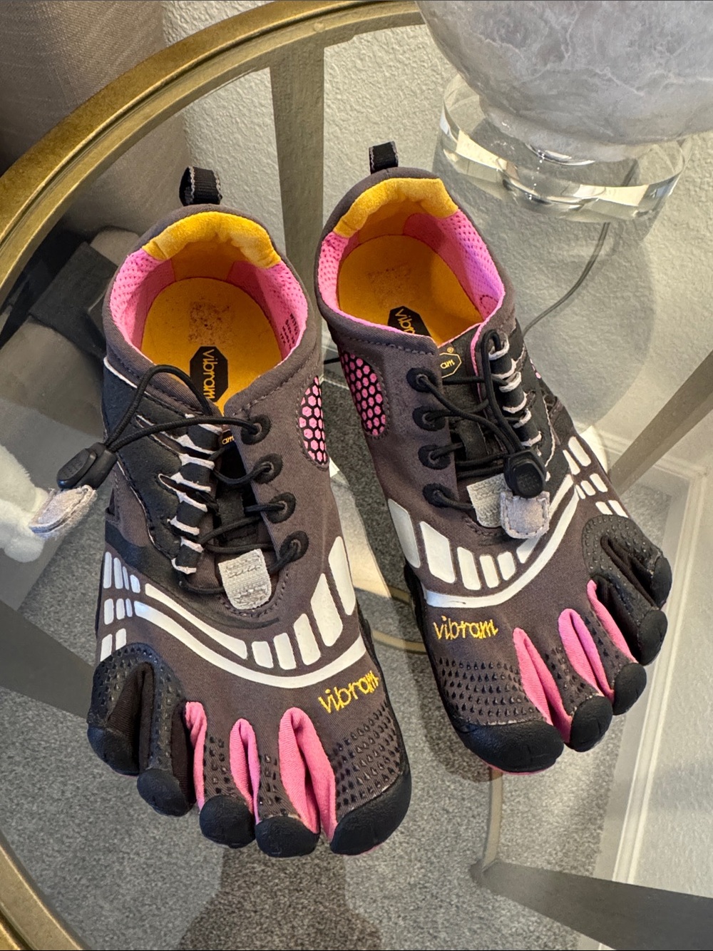 Vibram Women's FiveFingers Black with Pink and Yellow Accents Athletic Toe Shoes